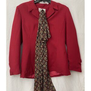 Le Suit Women’s Red Jacket/Blazer Size 6 with Multicolor scarf  Button Up Formal